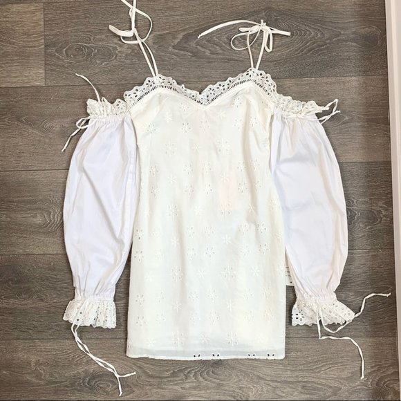 For Love & Lemons Vera Eyelet Ruffle Lace Mini Dress White Size Small - Picture 4 of 16